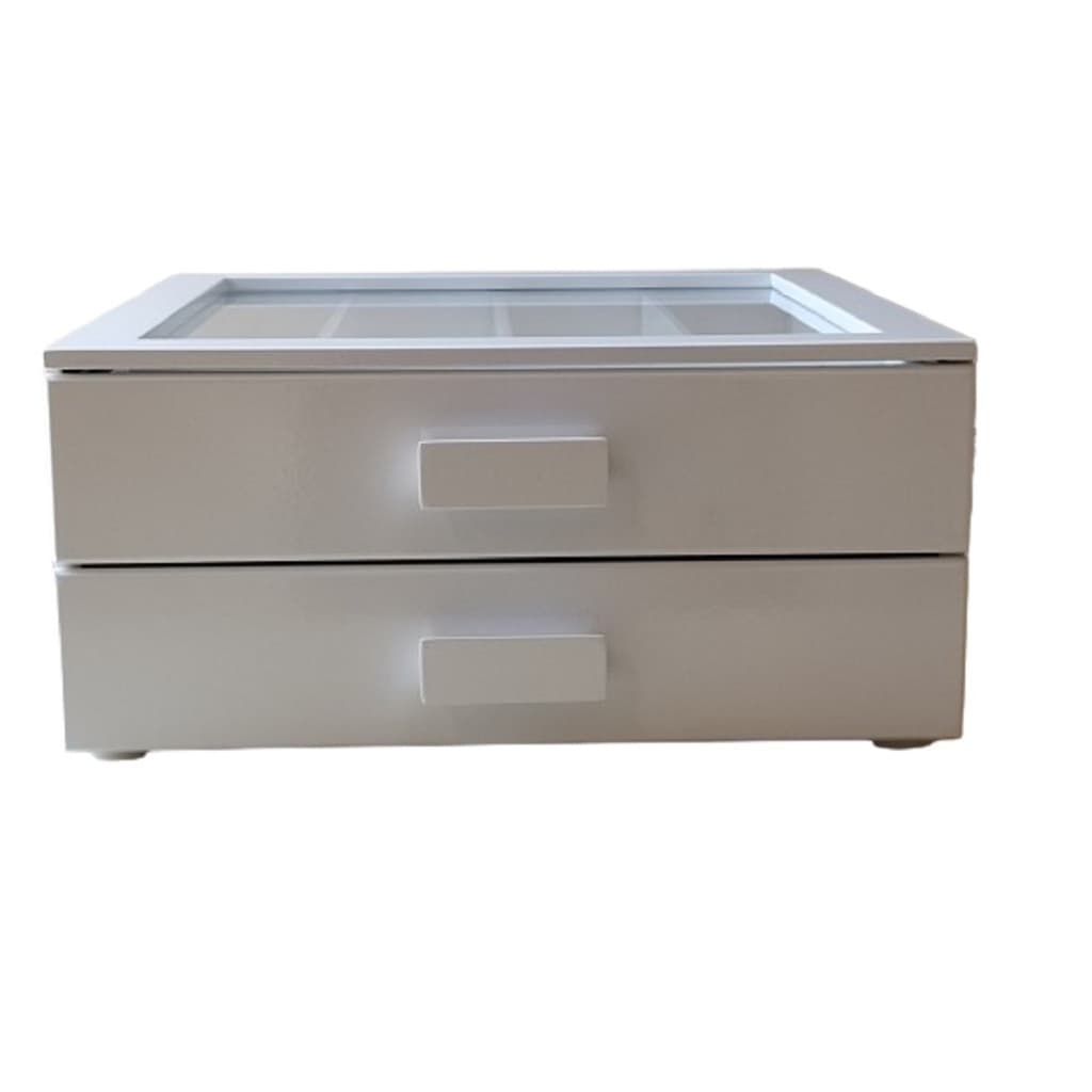 Caixa Porta Talheres Com 2 Gavetas Vidro Organizador Talher Madeira MDF