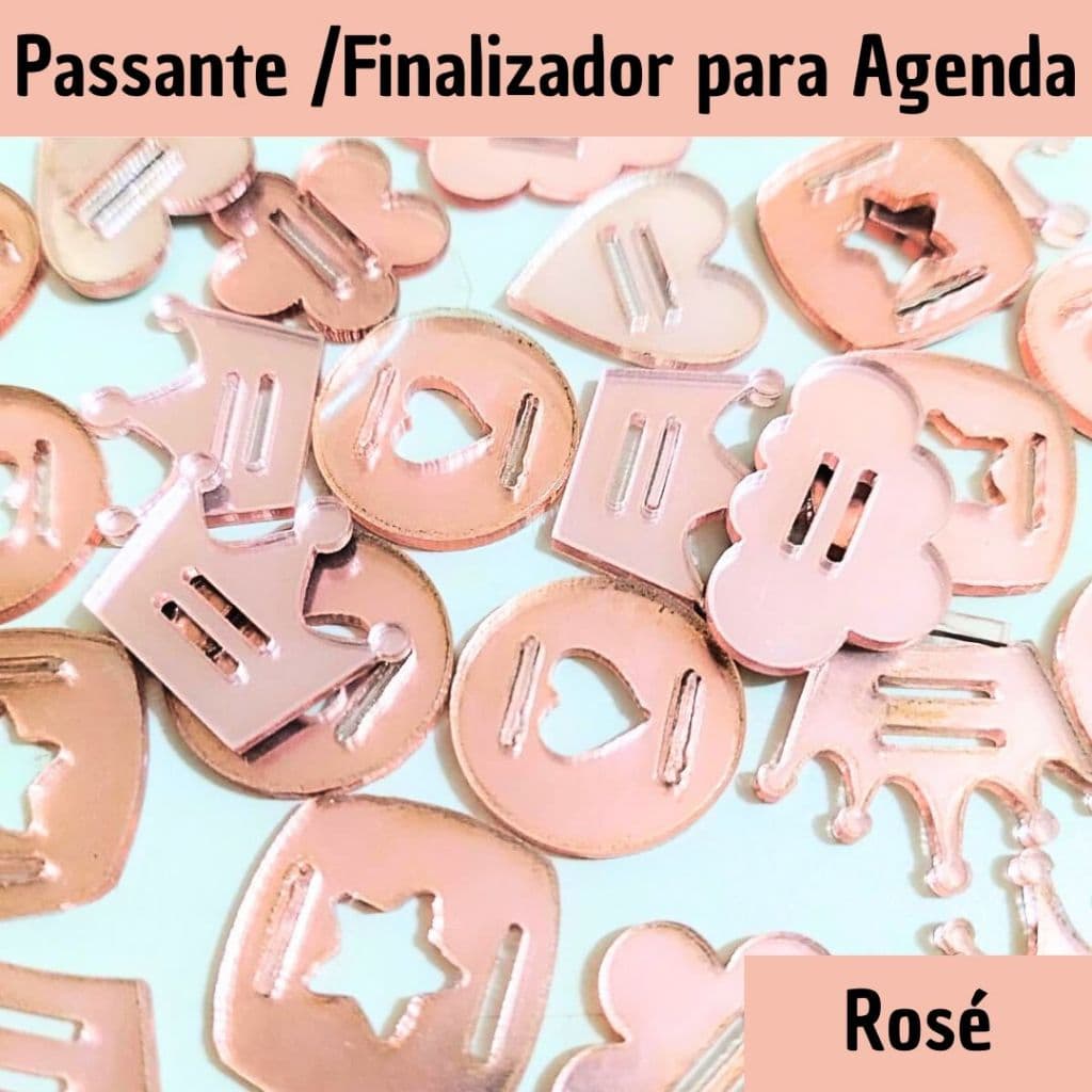 Passantes em Acrílico /Finalizadores para Agendas  ROSÉ - 02 unidades