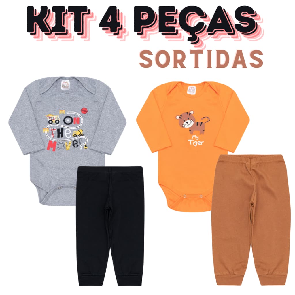 Kit body Bebê 4 peças conjunto bebê Roupa de Bebês Algodão Menino