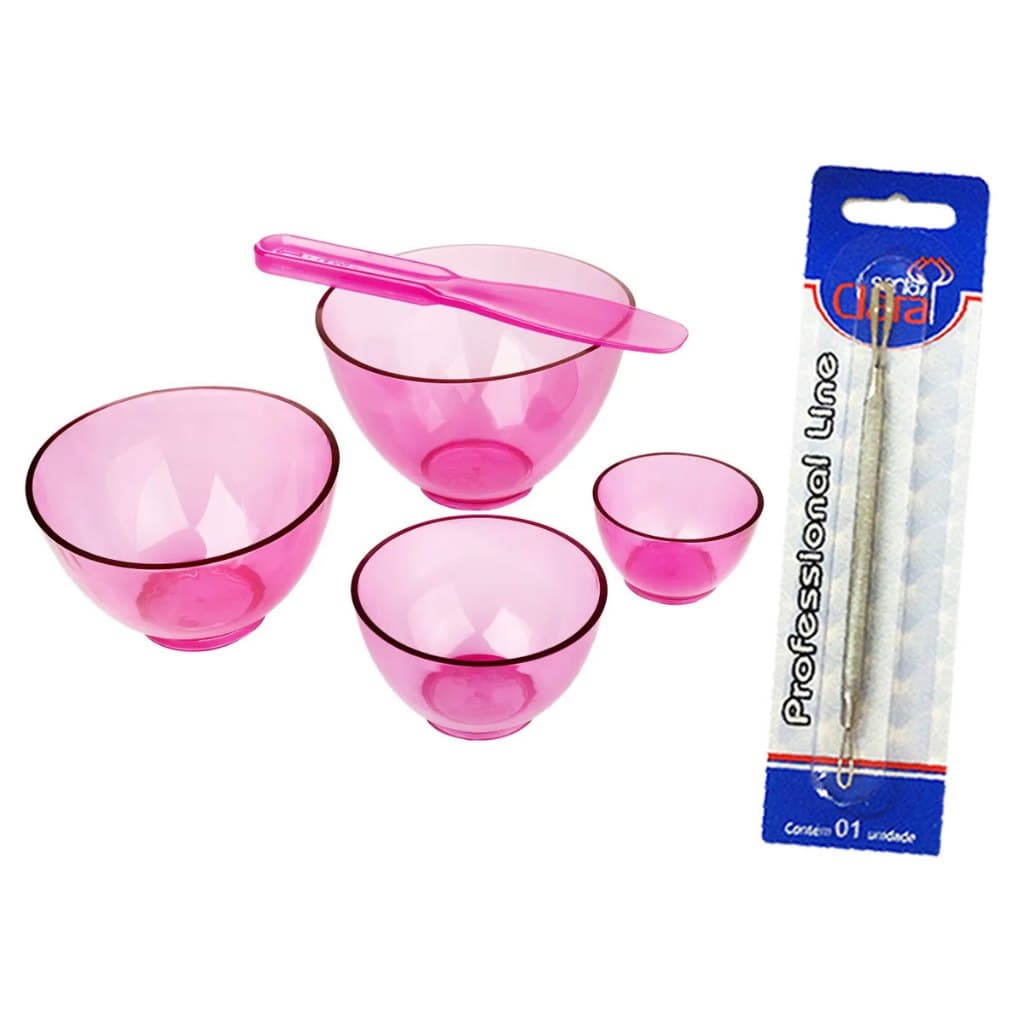 Kit 4 Cubetas De Silicone, Espátula Estética E Extrator Cravos Duplo Inox