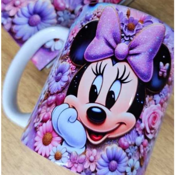 Caneca xícara Personalizada Cerâmica Minnie Florida Lilas 325ml