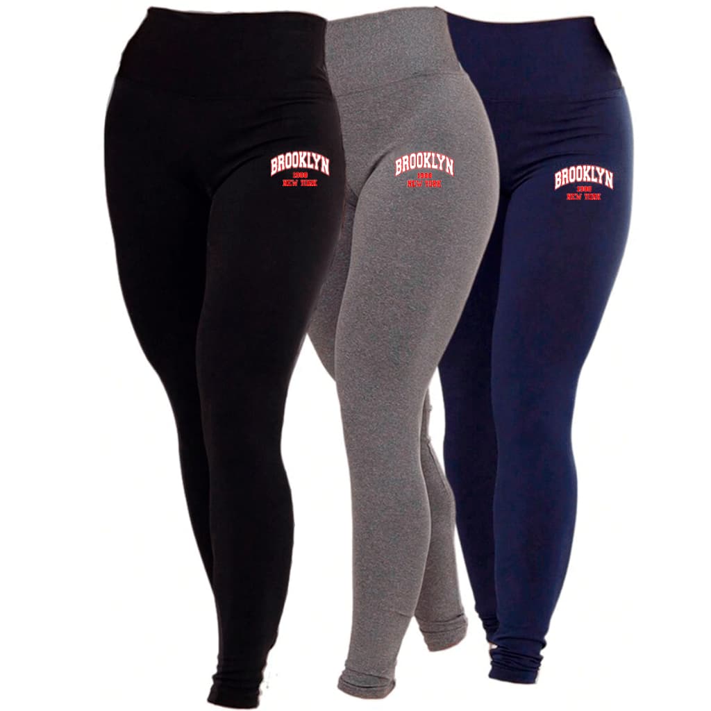 Kit 3 Calça Leg Legging Suplex Feminina Cintura Alta Brooklyn