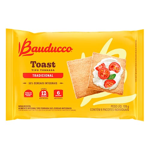 Torrada Toast Integral Multicereais Bauducco 128g - Cx com 5 Unidades