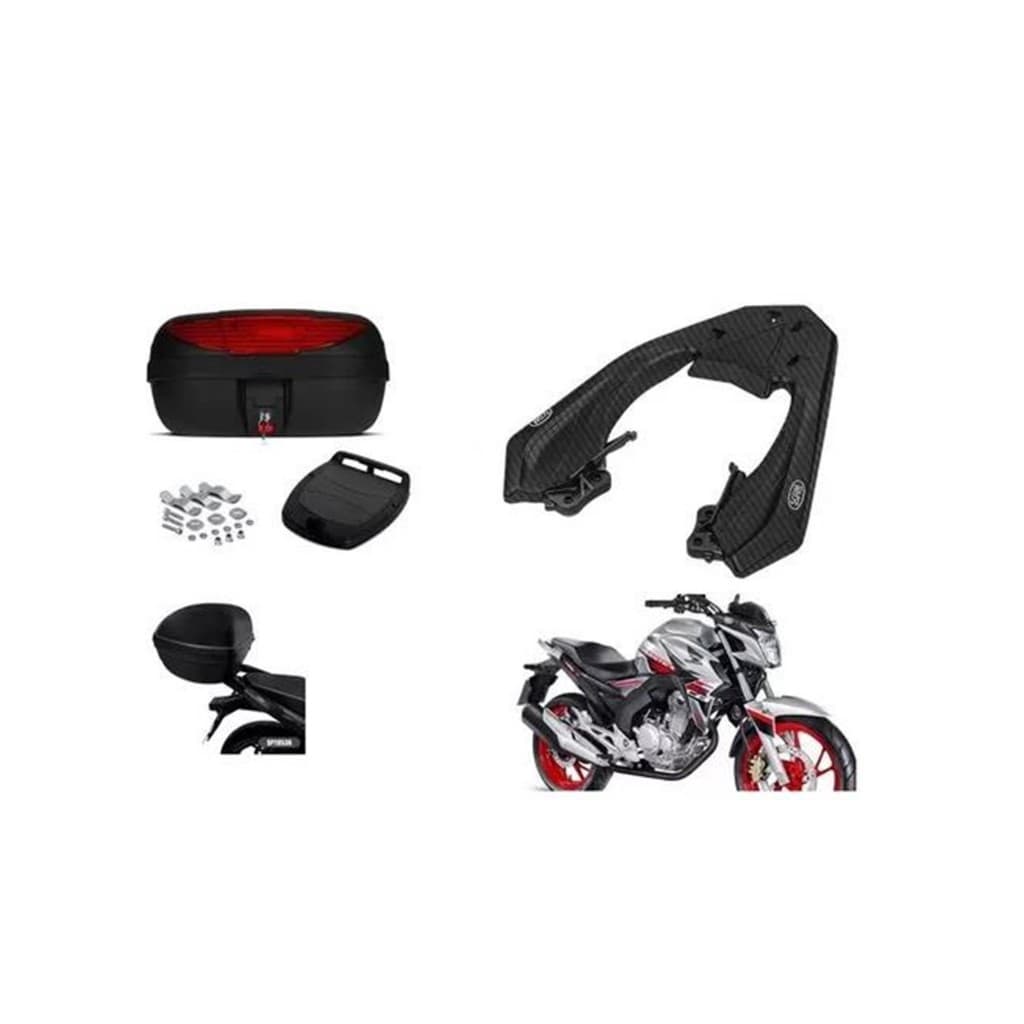 Kit Suporte Bagageiro Scam + Baú Bauleto 45l Honda Cb 250 Twister 2016 2017 2018 2019 2020 2021 2022