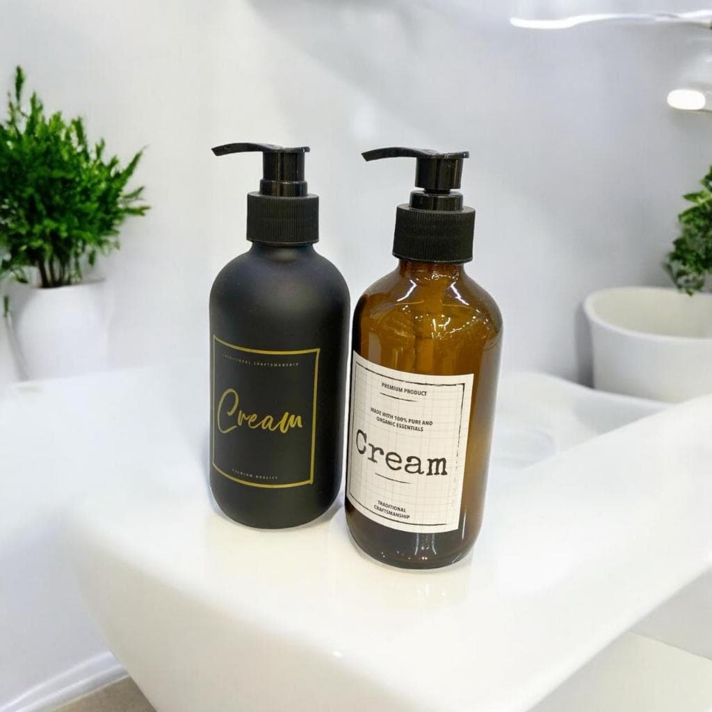 Porta Creme De Vidro Com Pump Frasco Cream Âmbar/Preto-Dispenser de Loção 250ml ---LYOR