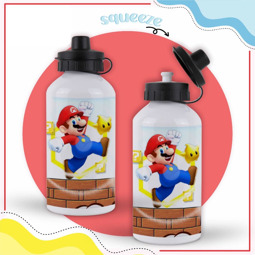 Super Mario | Garrafa de alumínio infantil personalizada com nome 400 ml - Garrafinha de água