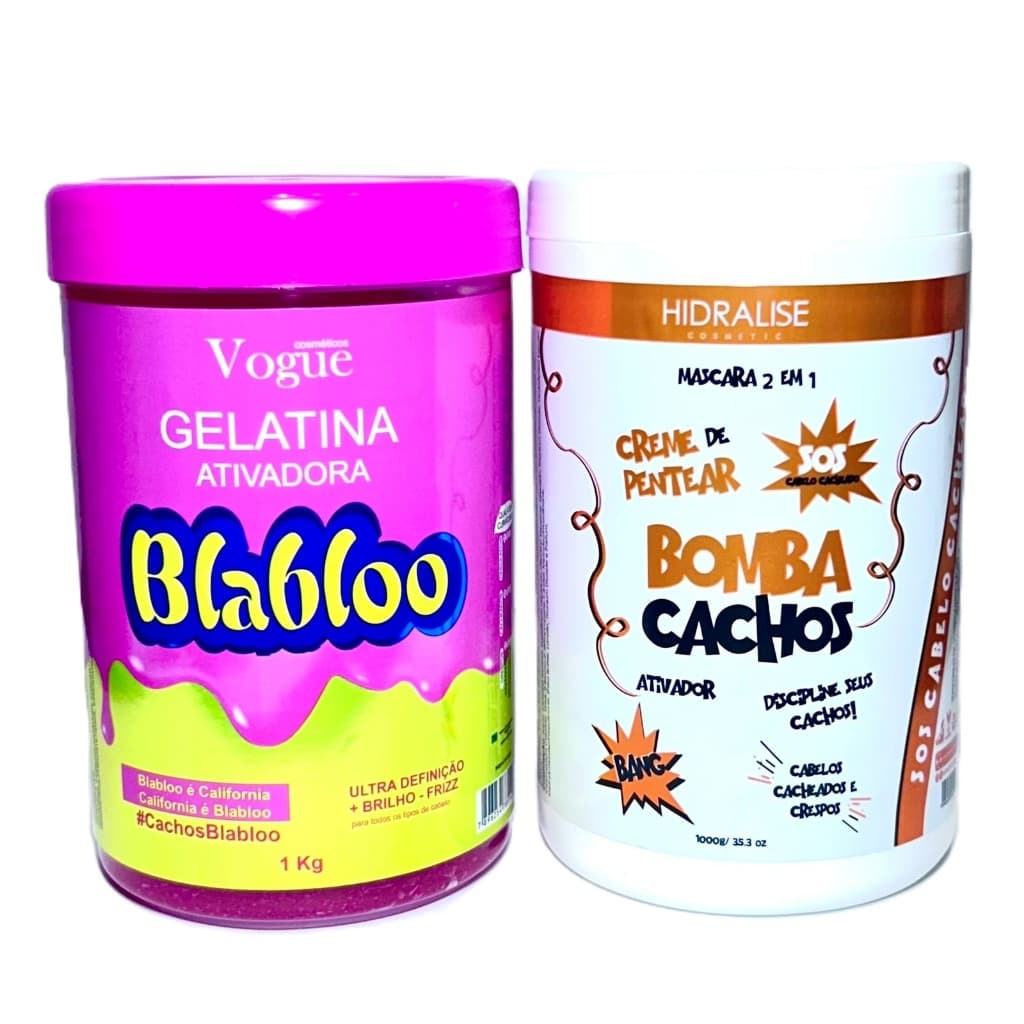 Gelatina Capilar Blabloo 1Kg + Creme de Pentear Bomba de Cachos Super Definição 1kg
