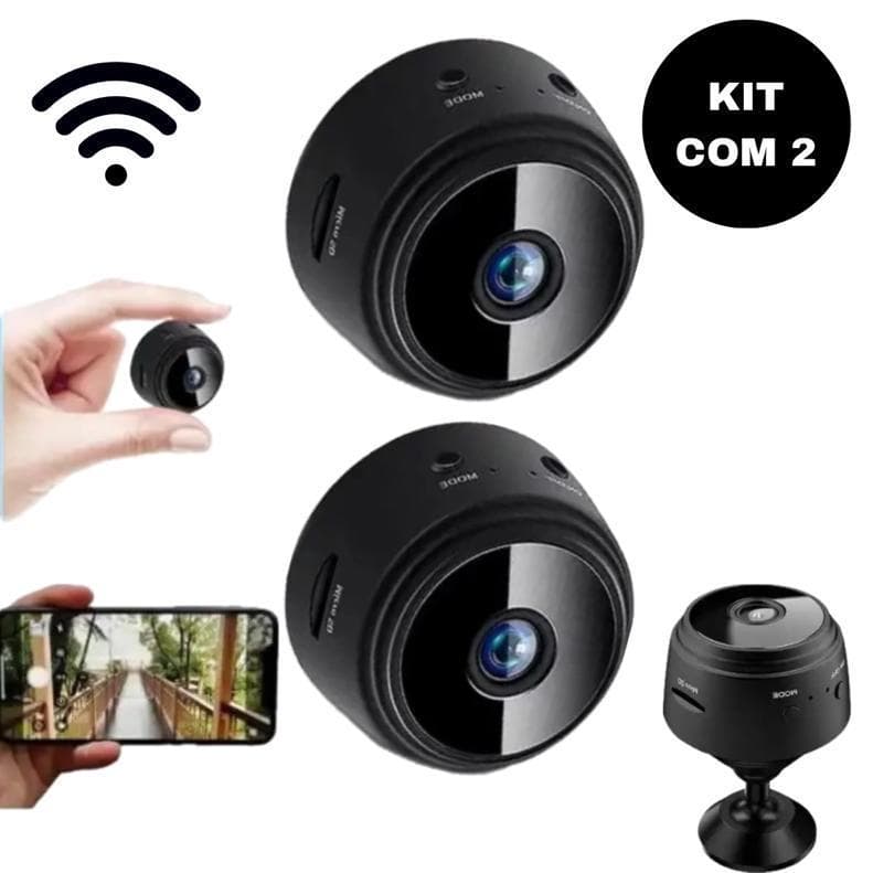 Kit Com 2 Câmeras Visão Noturna Wifi Bluetooth A9 HD Mini Com Gravador Voz / Vídeo / Segurança 1080P Vigilância