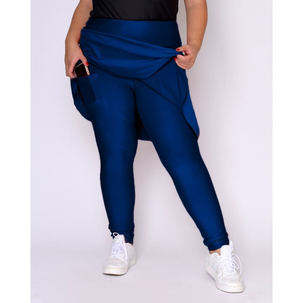 Saia Calça Legging Com Bolso Preta Roupa Para Academia  Plus Size Fitness Em Suplex