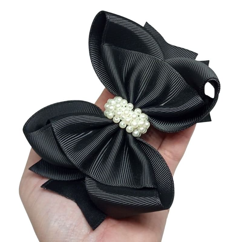 Laço de cabelo infantil preto com pérolas