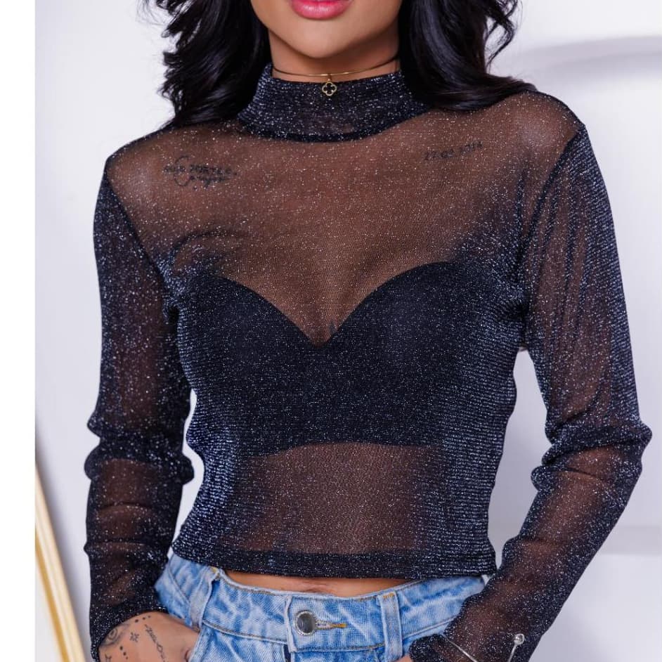 Croppeds em tule LUREX MANGA LONGA Transparente