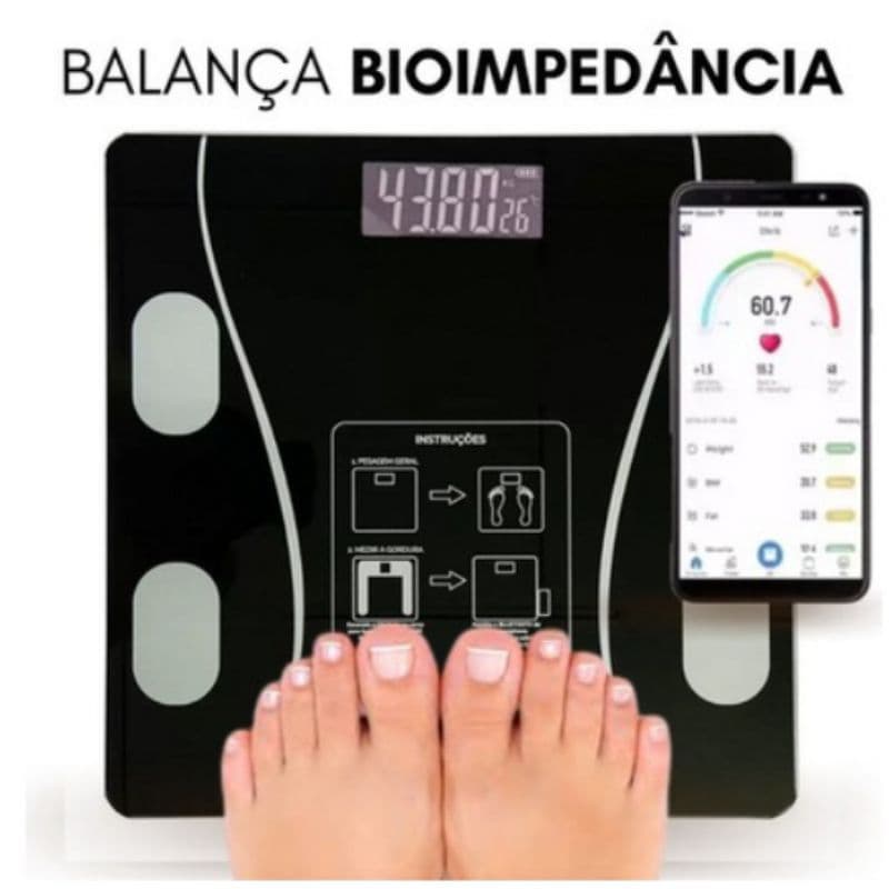 Balança Digital Bioimpedância Profissional Bluetooth Corporal Preta Pronta Entrega