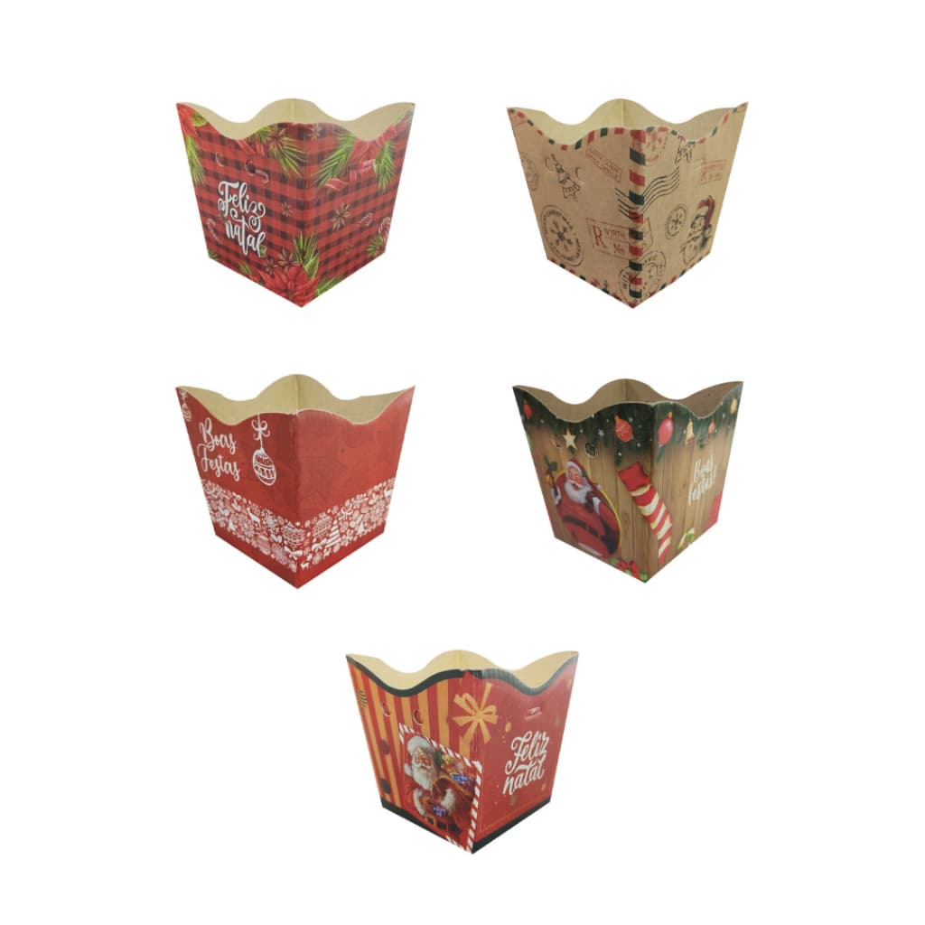 5 Cachepots / Cachepôs Pote 11 Natal - Medida 11,0 Alt x 11,0 Larg x 9,0 Base (Cartão Reforçado)