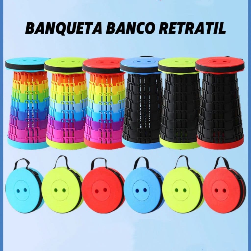 Banqueta Banco Retrátil Portátil com Alça Telescópica Banquinho Dobrável Ajustável Caminhada