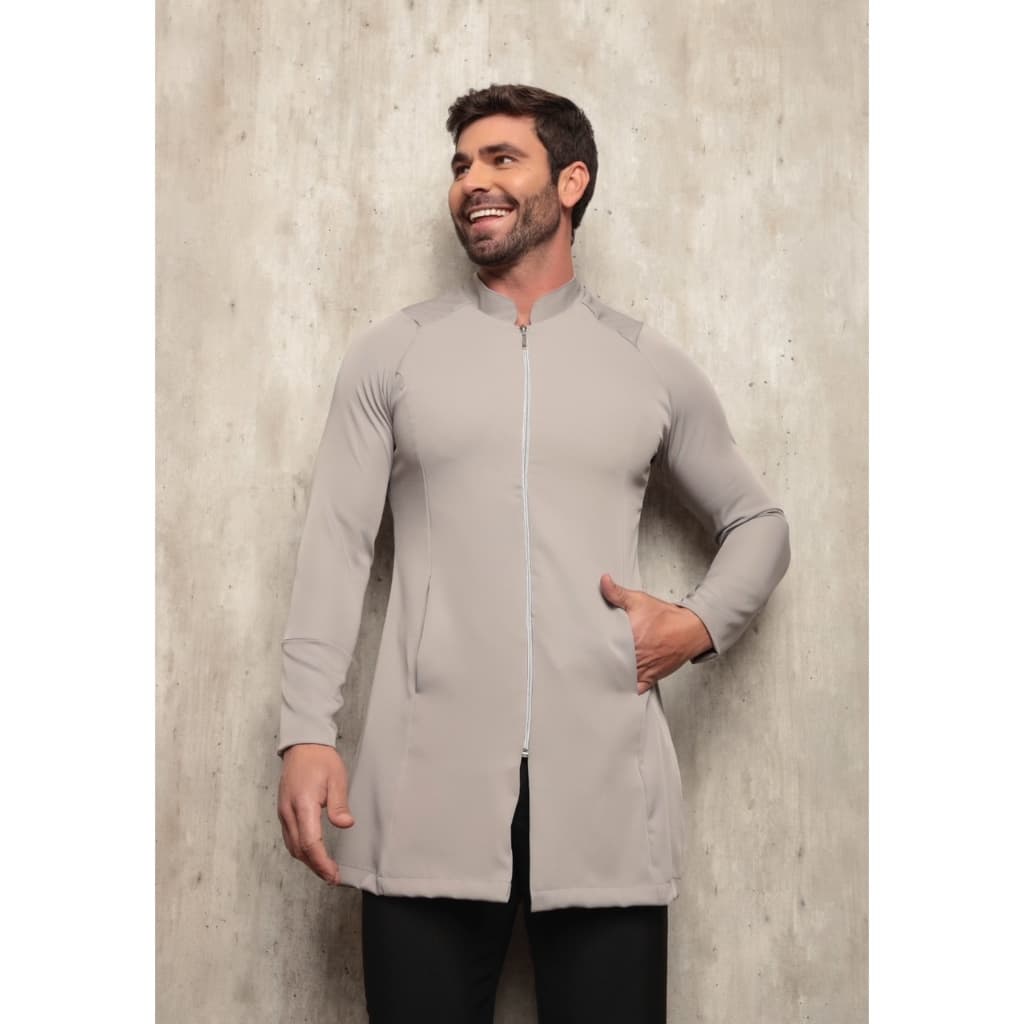 Jaleco Masculino Conforto Gabardine Zíper Ritz Cinza Gardenia Jalecos