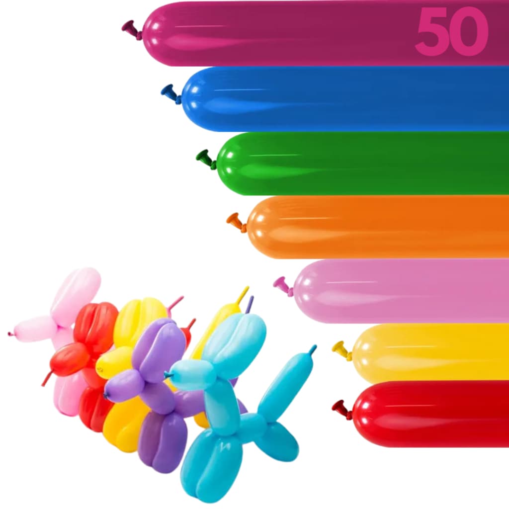 50 Balões Palito Espaguete para Festa, Decoração e Escultura com Bexiga Modelagem Animação Palhaço