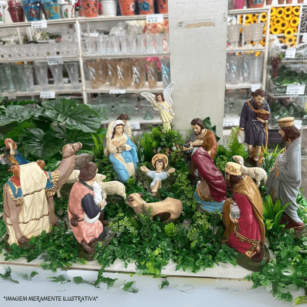 Presépio de Natal Cenário Completo Jesus Maria José 16 Peças