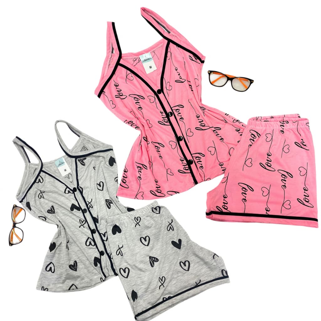 kit 2 Pijamas Feminino Alça Americano Com Botões Abertura Frontal Amamentação Blogueira Verão Calor
