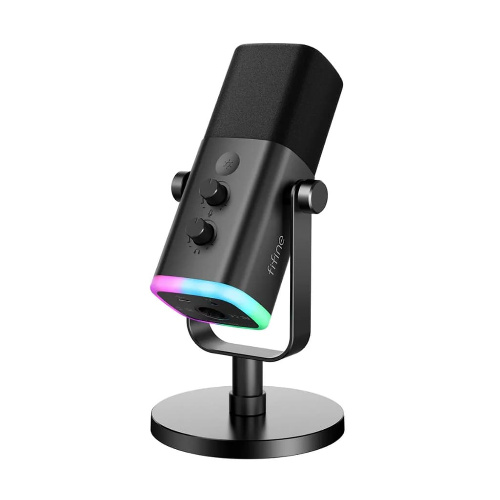 Microfone Gamer USB/XLR Fifine Streaming AM8 Cardioide Dinâmico RGB Mute Volume Monitoramento Preto