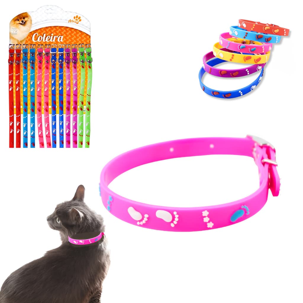 Coleira Decorada Para Pets Gato E Cachorro Porte Pequeno Silicone - 01 Unidade