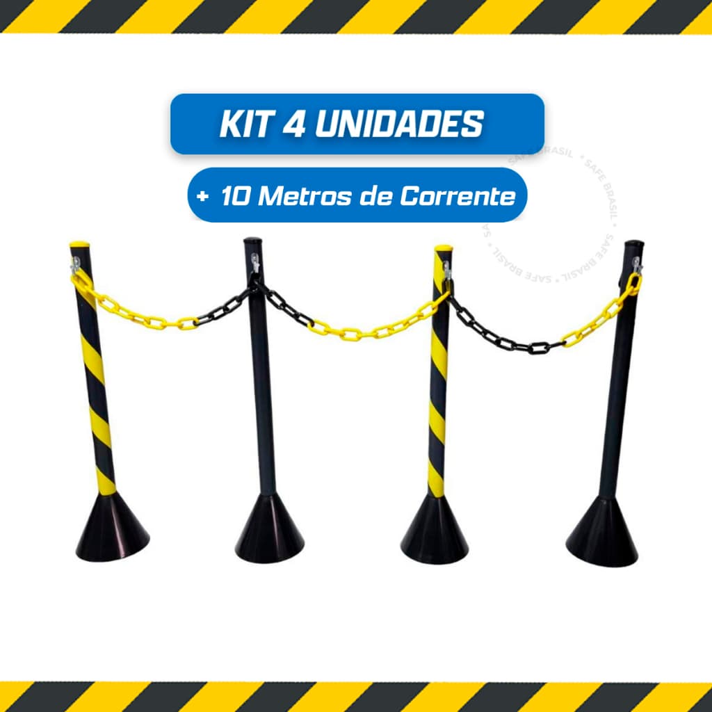 Kit 4 Pedestais De Segurança Organizador De Fila + 10mts de corrente 5mm