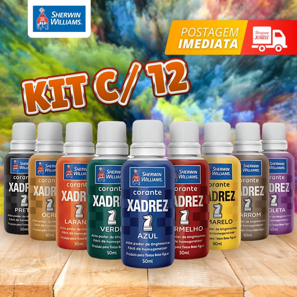 Kit 12 Corante Pigmento Liquido para Tinta e Massa 50ml Todas as Cores