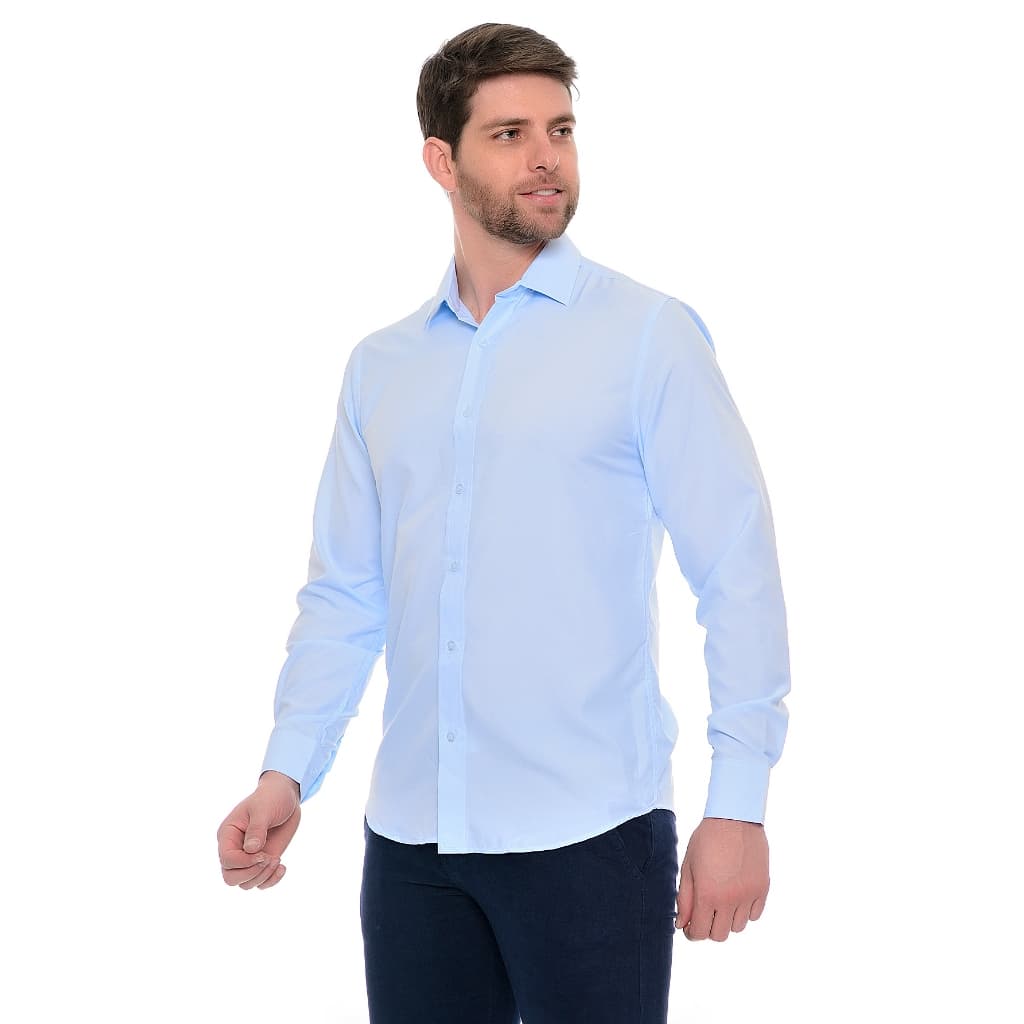 Camisa Social Masculina Manga Longa Slim Fit Lisa