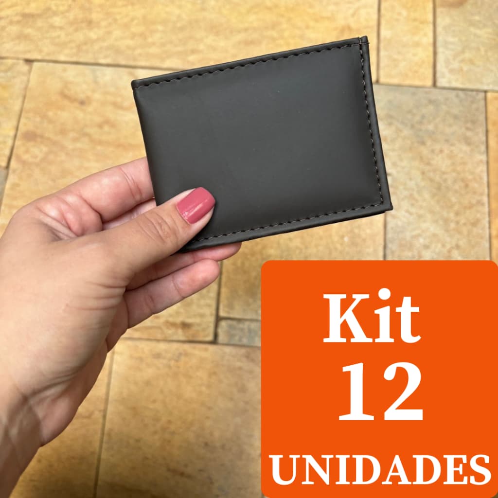 Kit De Carteira 12 Unidades Mini Slim Pequena E Compacta Em Couro Sintetico Varias Cores