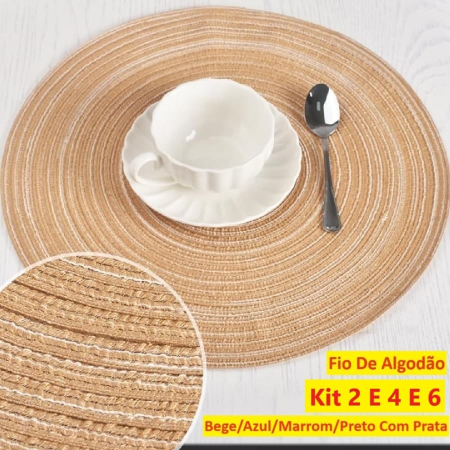 Jogo Americano Descanso Fio Algodão Redondo 38Cm kit 6 4 E 2Un Para Mesa De Jantar Top Estilo
