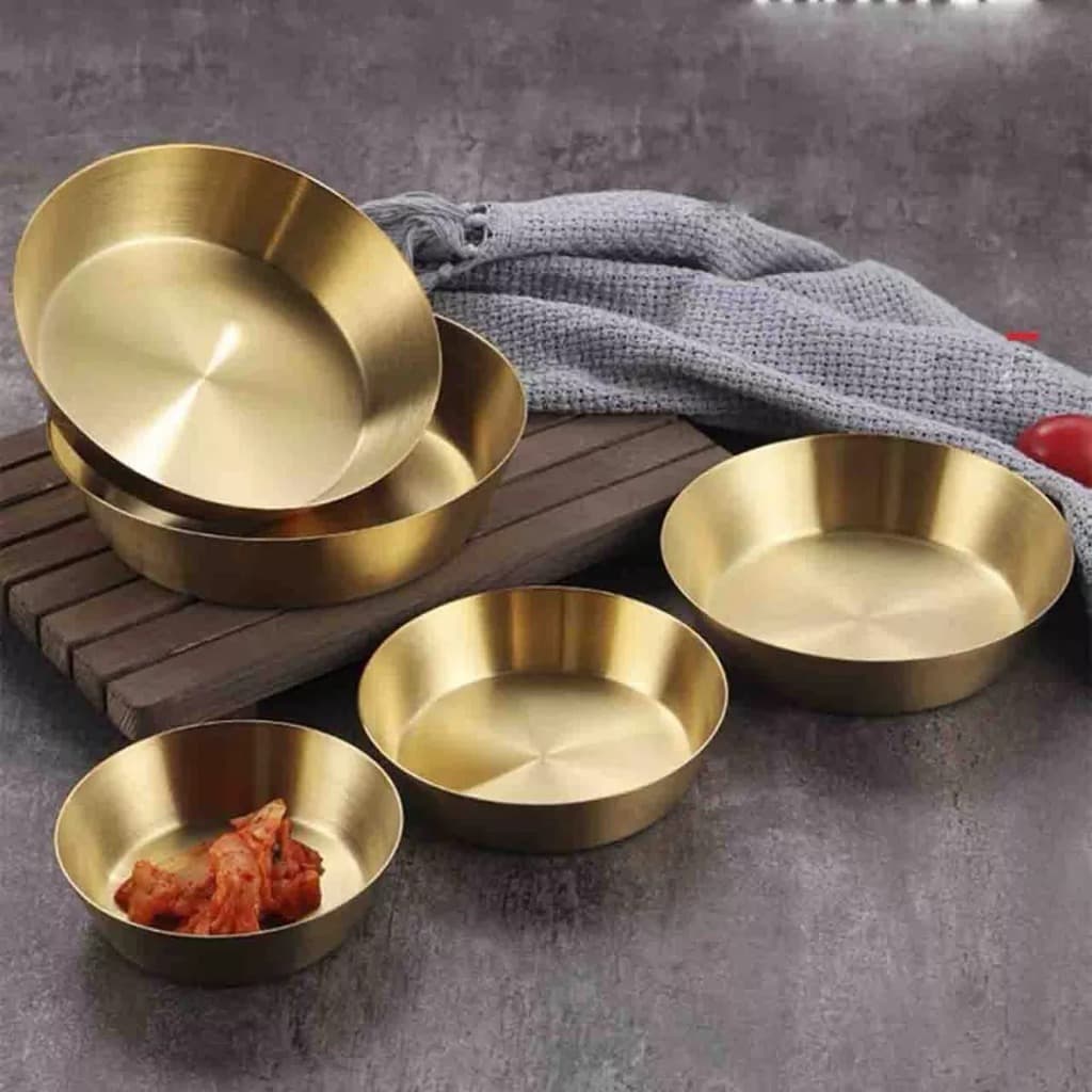 Kit 5 Prato Coreano De Servir Em Aço Inoxidável