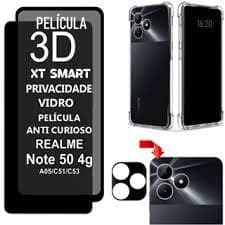 Kit 3X1 Realme Note 50 / C51 / C53 - Película Privacidade Ceramica 9D + Pelicula Camera + Capa TPU