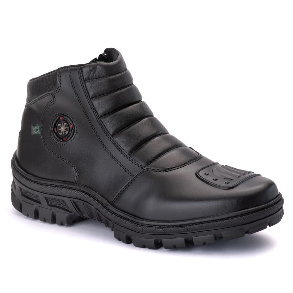 Bota Coturno Masculino de Couro Legítimo Motociclista Resistente Sola Borracha