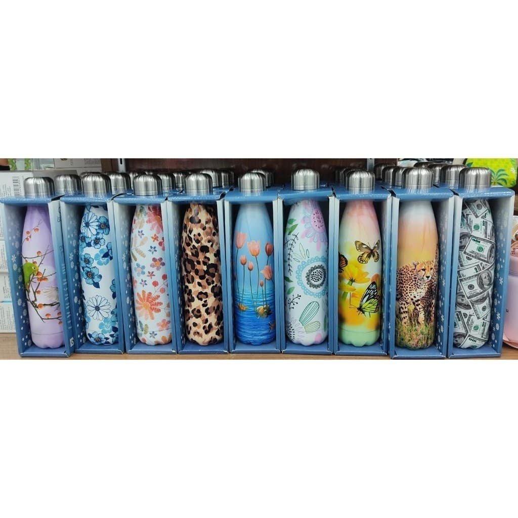 Garrafa Térmica Aço Inox Estampada Floral Animais 500ml Academia Fitness