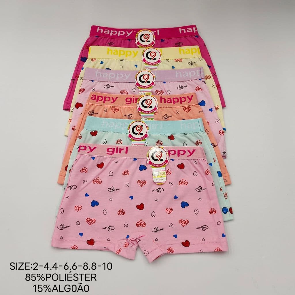 Cuecas Infantil Menina Box Microfibra Estampa Boxer
