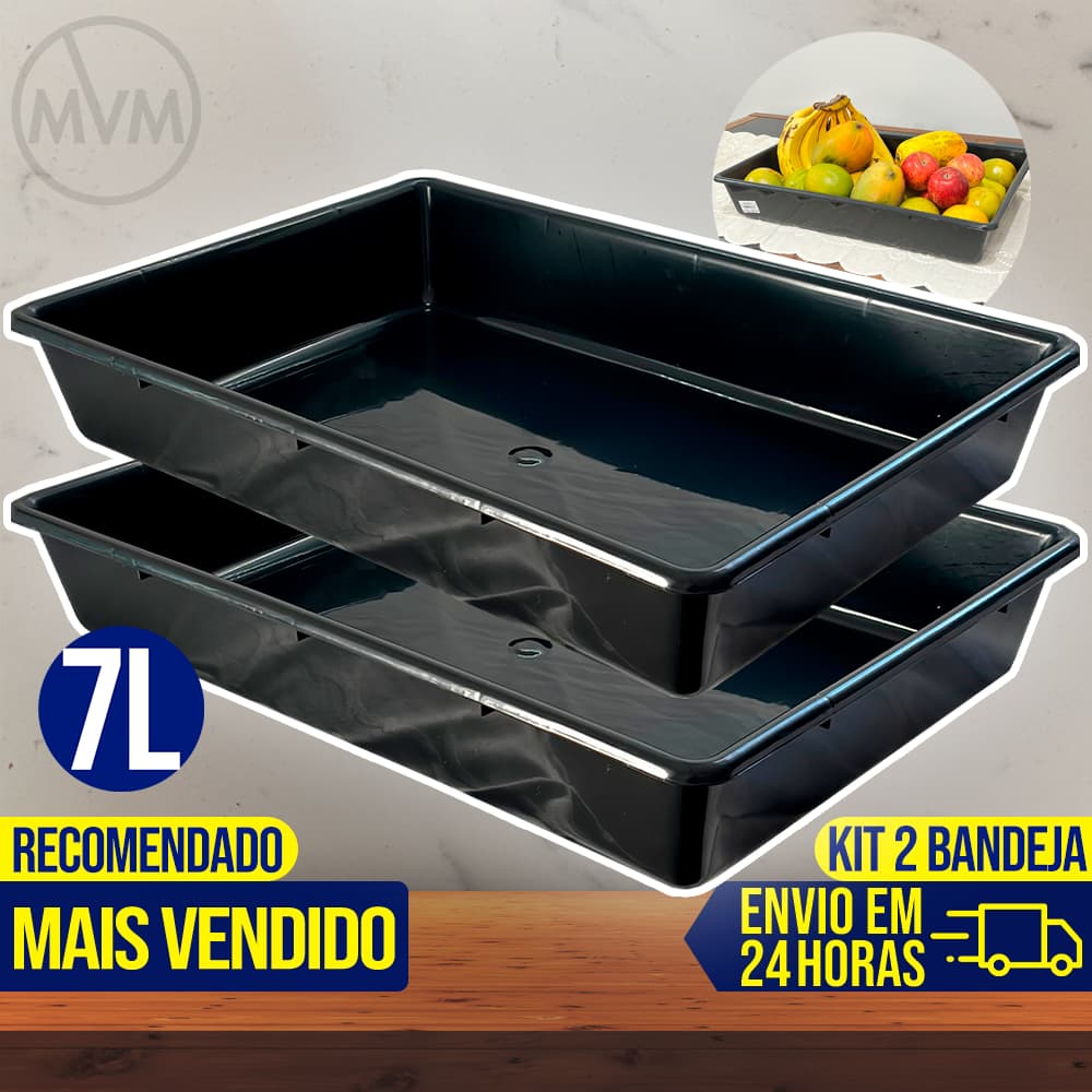 Kit 2 Bandejas Cesto 7 Litros Grande Multiuso Preta Decorativa Casa