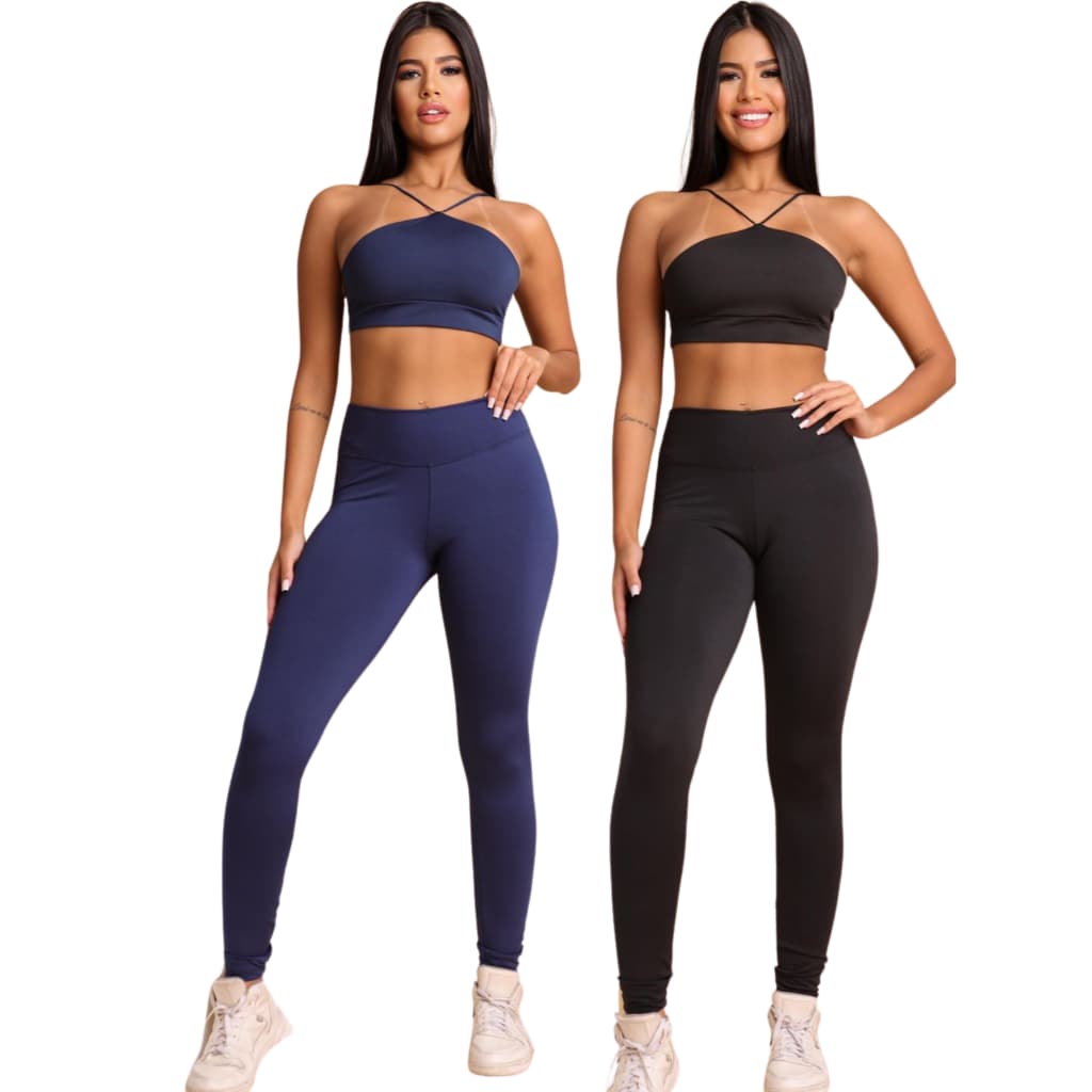 Conjunto Fitness Academia Cross Fit Pilates Premium Top em V + 1 Legg