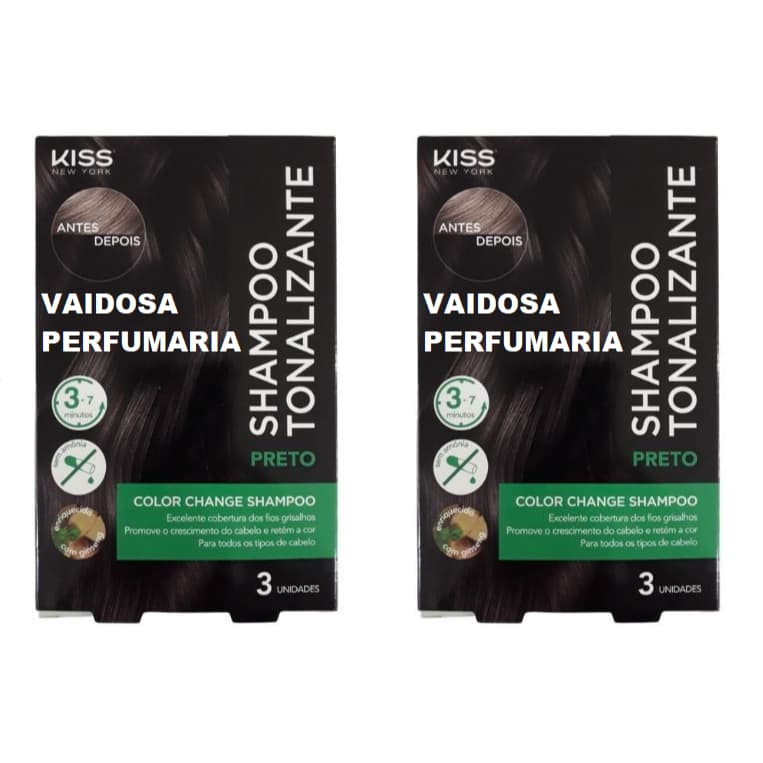 Kit 2 Caixas Shampoo Tonalizante Color Change Preto Kiss New York - c/ 3 Sachês
