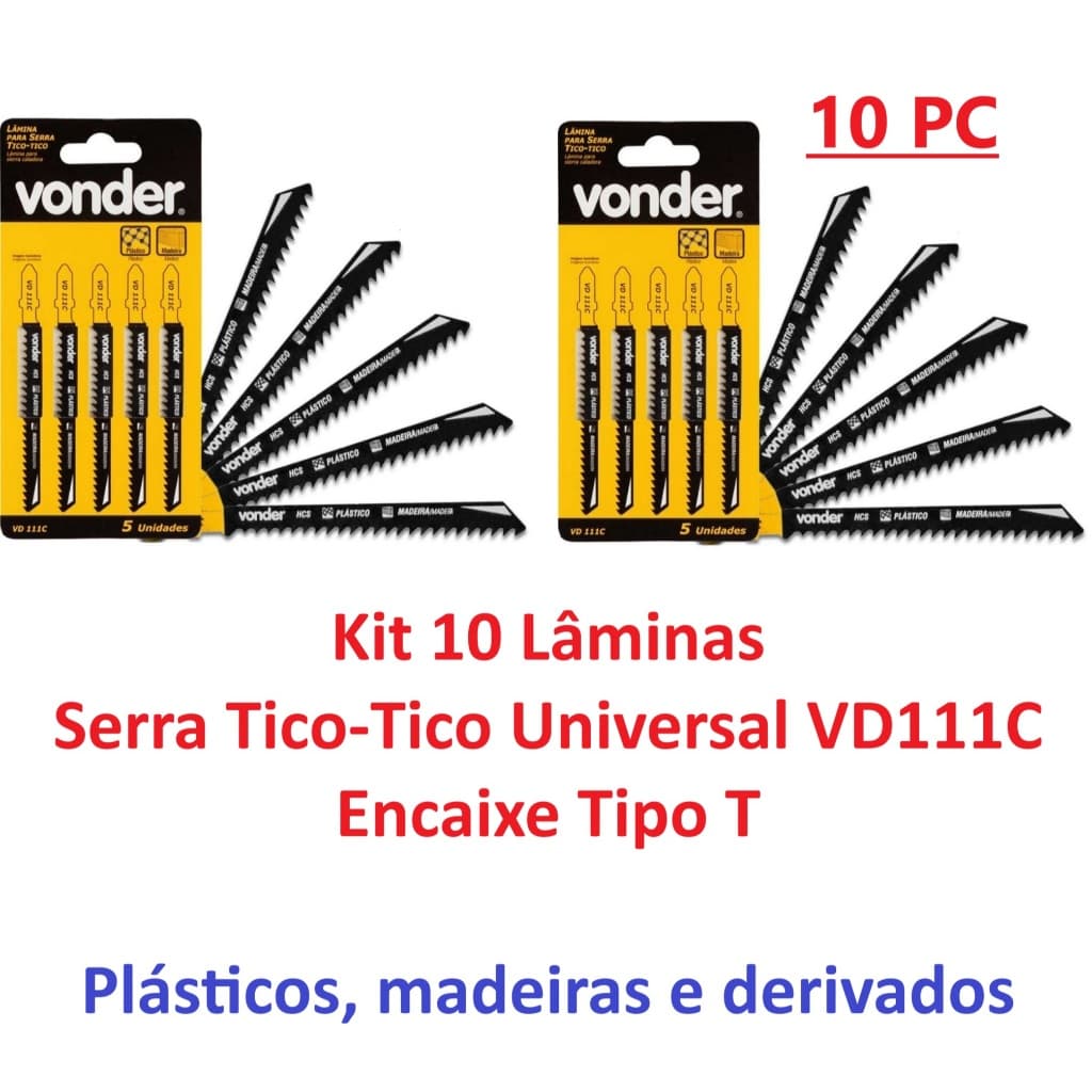 Kit 10 Lâminas de Serra Tico Tico Universal Encaixe Tipo T - Vonder -  Madeira E Derivados 10 Peças