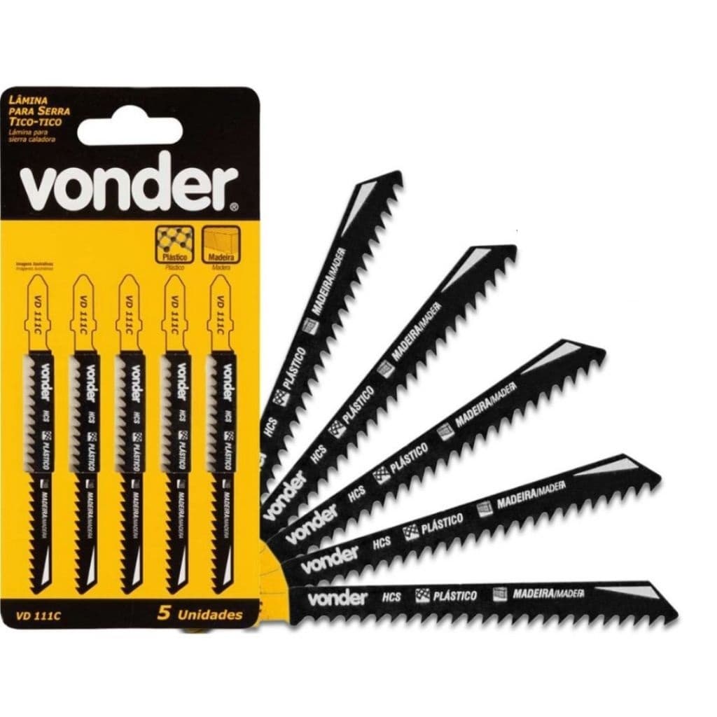 Kit 5 Lâminas Serra Tico Tico Universal Encaixe Tipo T - VD111C - Vonder Madeira E Derivados 5 Peças
