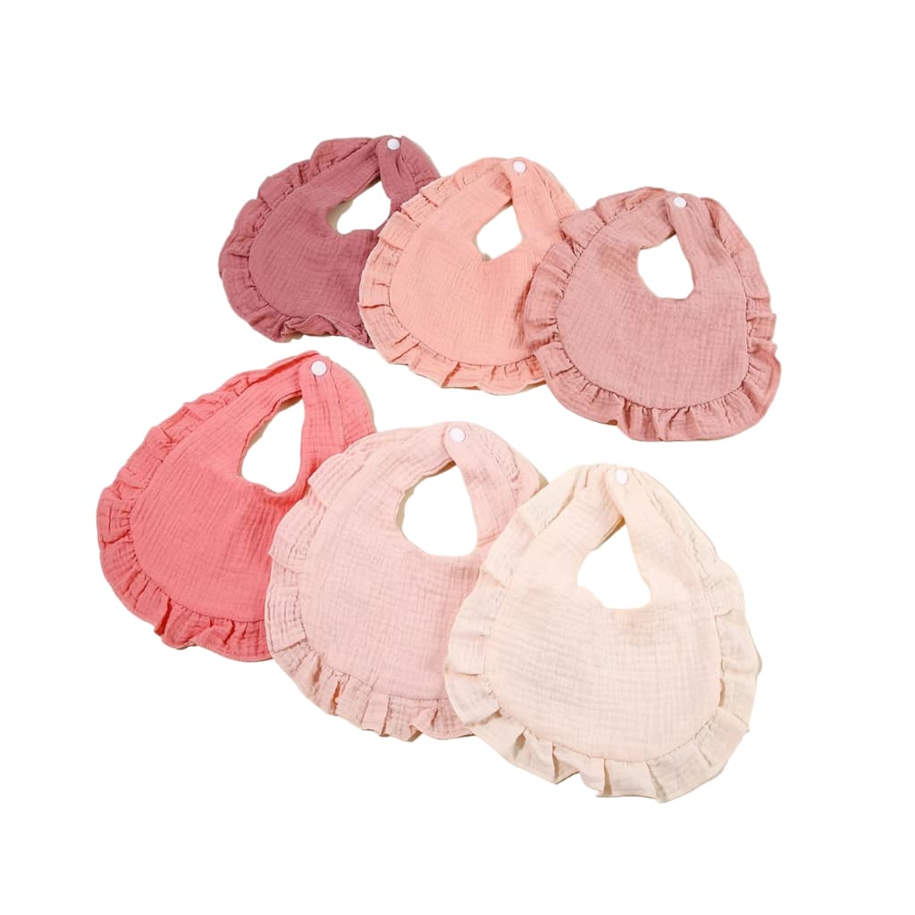 Kit com 6 Babadores Babeiro Paninho Boca Menina Recém Nascido Neném Infantil Algodão Fecho em Botão Rosa Tons Rosados