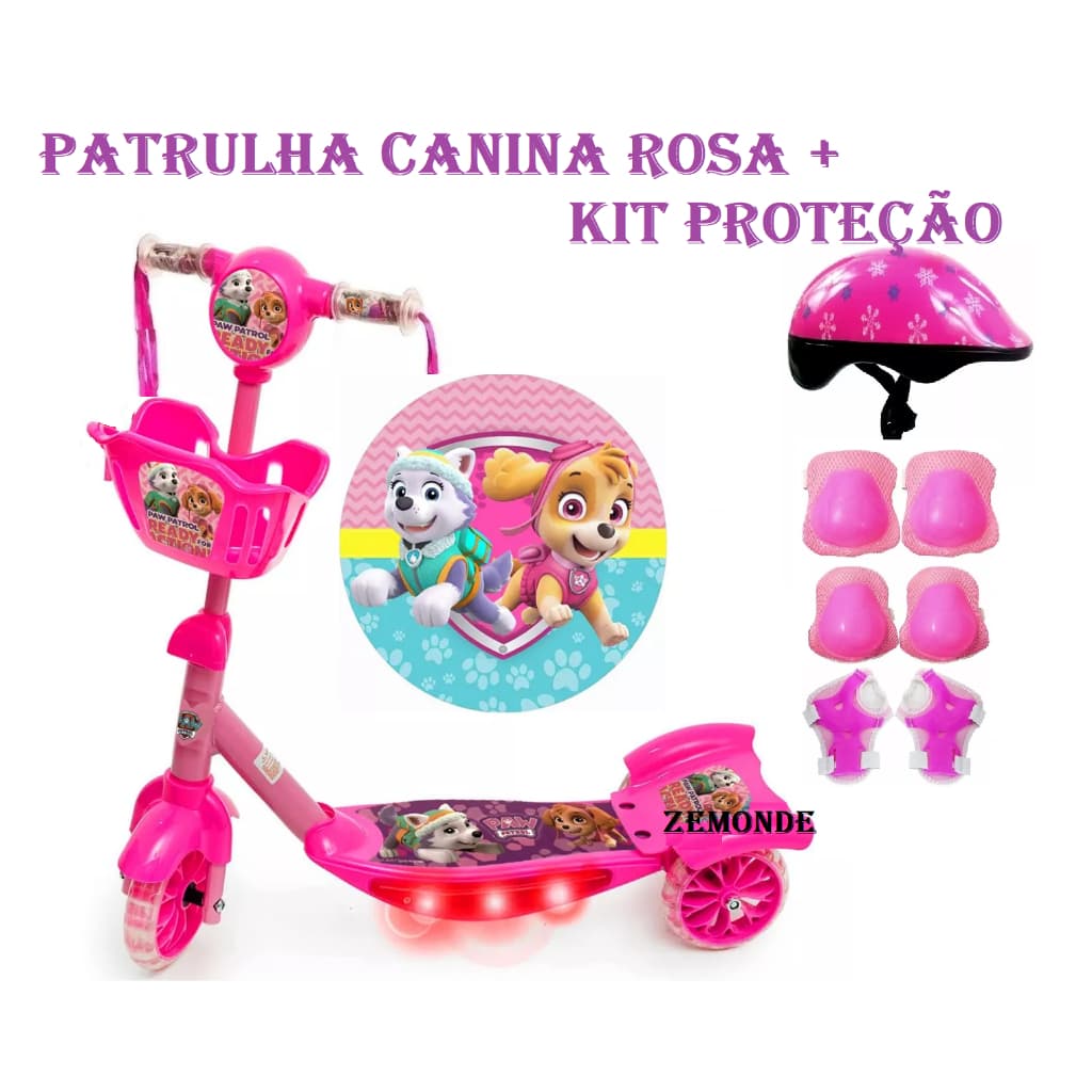 Patinete Musical 3 Rodas Cestas e Luzes Patrulha Canina sky Vingador Frozen lol