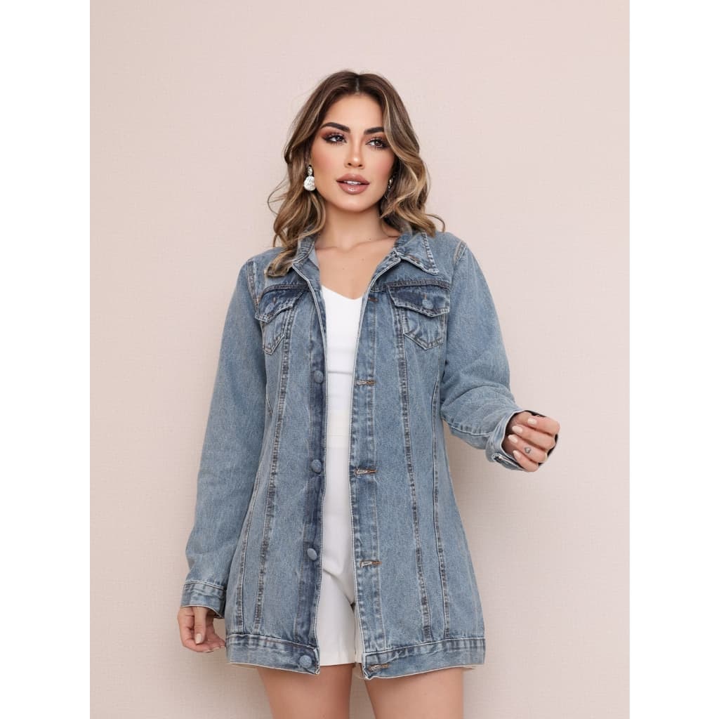 Max Jaqueta jeans de moda longa das mulheres de muito boa qualidade jaqueta jeans feminina