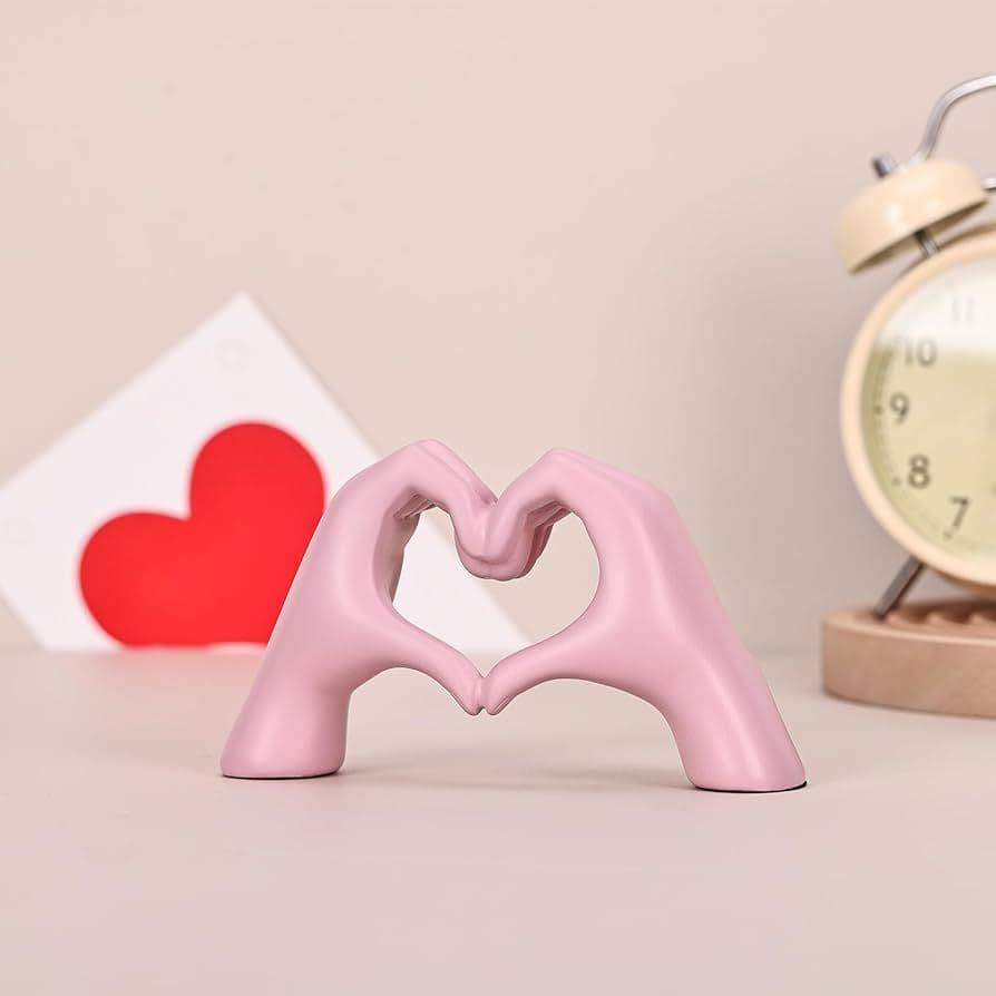 DECORAÇÃO DE LUXO - Mão Coração em Cerâmica , Rosa Brilhante - linha premium
