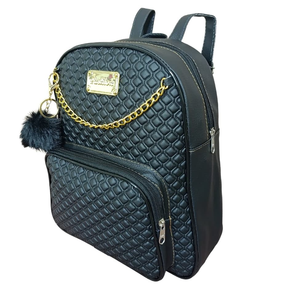 Bolsa Mochila Feminina Media  C/ Corrente Courino  Com Chaveiro