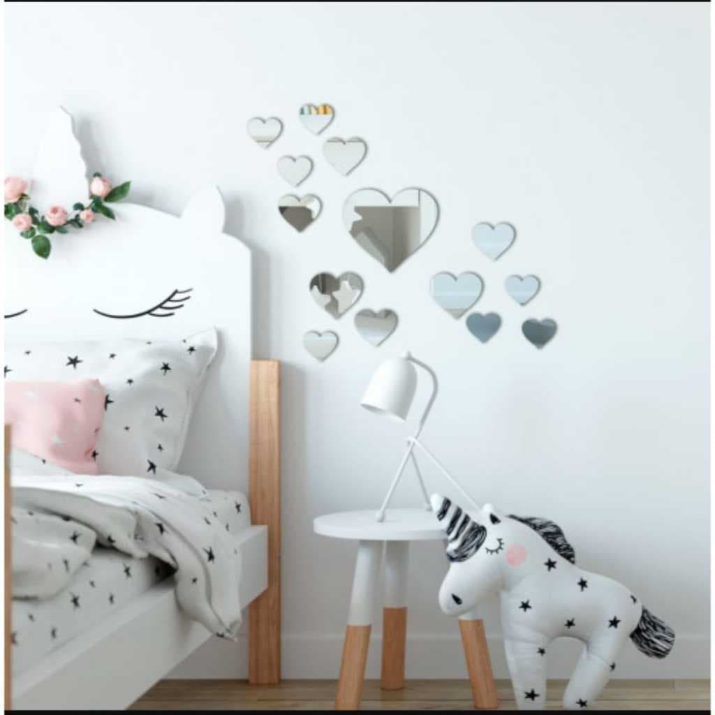Kit 14 Corações Acrilico Espelhado Parede Infantil Decoração Delicada