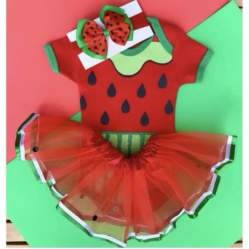 Body Temático Mesversario Bebê Frutinhas Melancia + Laço
