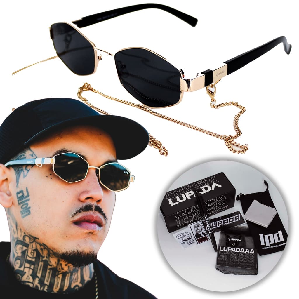 Óculos De Sol Magnum Preto Com Dourado Pequeno Top Hype Rockstar Proteção Solar com Estilo