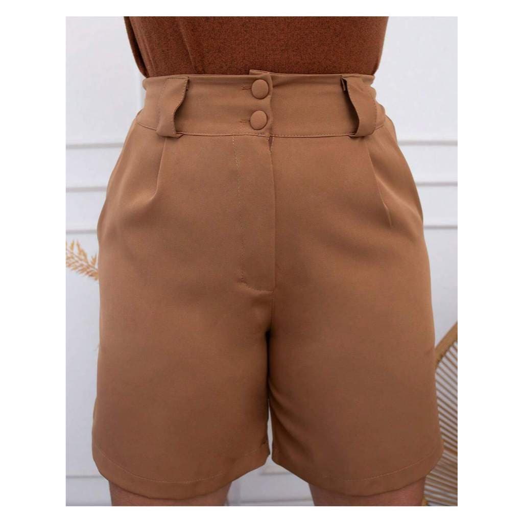 Bermuda plus size básico com bolso botão e zíper tecido de alfaiataria G1 G2 G3
