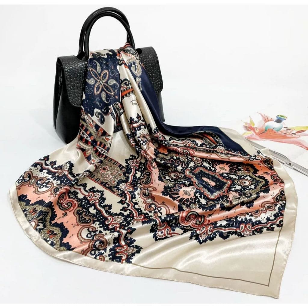 Lenço Cetim Bandana Cachecol Seda Colorido Echarpe Lenço para Praia 90x90 lenço grande