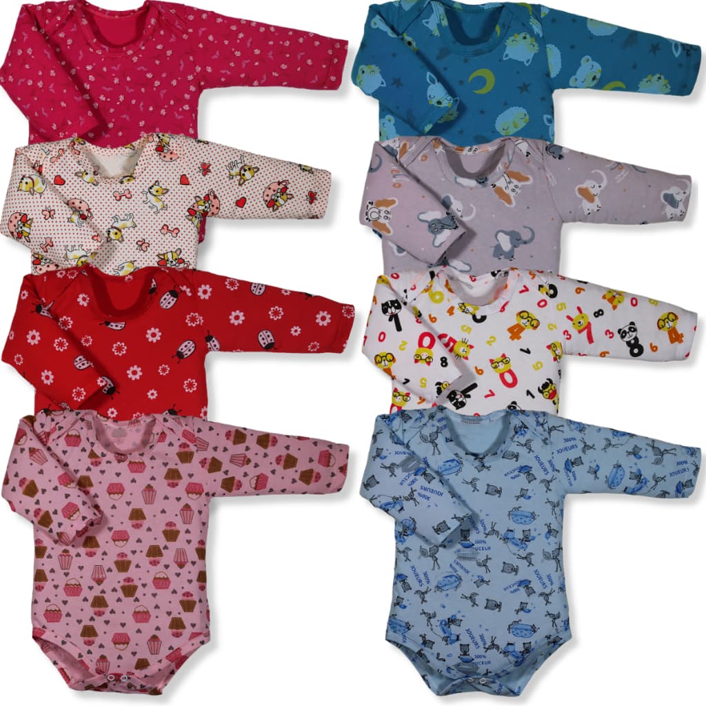 Kit 4 Pçs Body Bebe M/Longa Estampado Menina E Menino